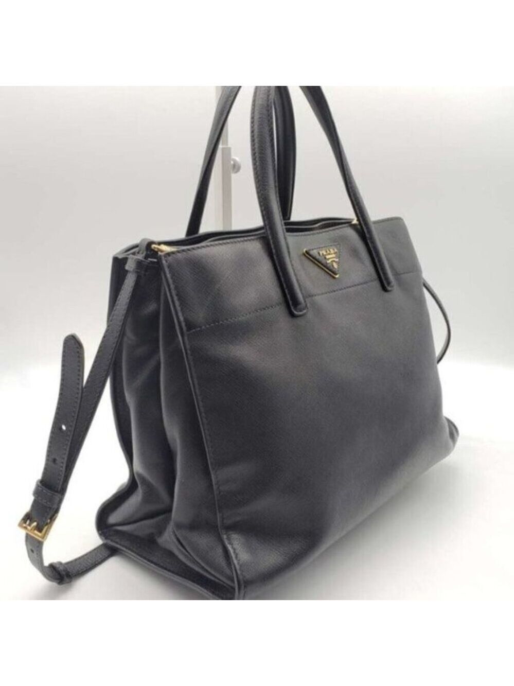 Prada Saffiano Triple Pocket Nero Black Shoulder Bag - Picture 3 of 16